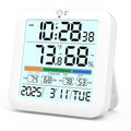 Mini Digital Indoor Thermometer Hygrometer Clock, Room Temperature Humidity Monitor with Calibration, Backlight, Air Comfort Indicator, 24H Max Min Record, Time, Alarm for Home (Size：3.2"x 3.2")
