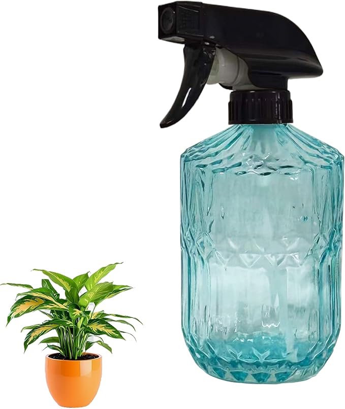 YYTSGG Glass Plant Mister Bottle, 15oz Refillable Water Spray Bottle with Adjustable Mist Nozzle for Indoor Flowers, Outdoor Gardening, Cleaning, Hair and Pets Care (Blue)
