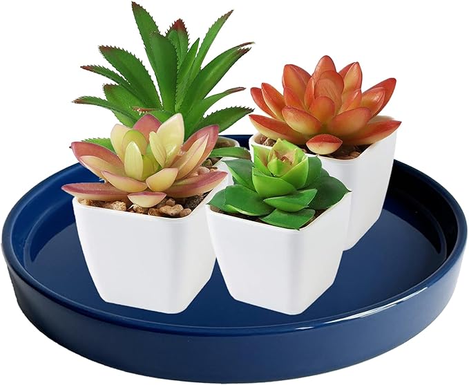 Yukfona Ceramic Plant Saucer Pot Tray 12 Inch, Planter Saucers 4 5 6 7 8 9 10 11 12 Inch for Indoors Outdoor, Durable Sturdy Flower Drainage Tray for Glazed Pots Base (12.5 Inch-Blue)