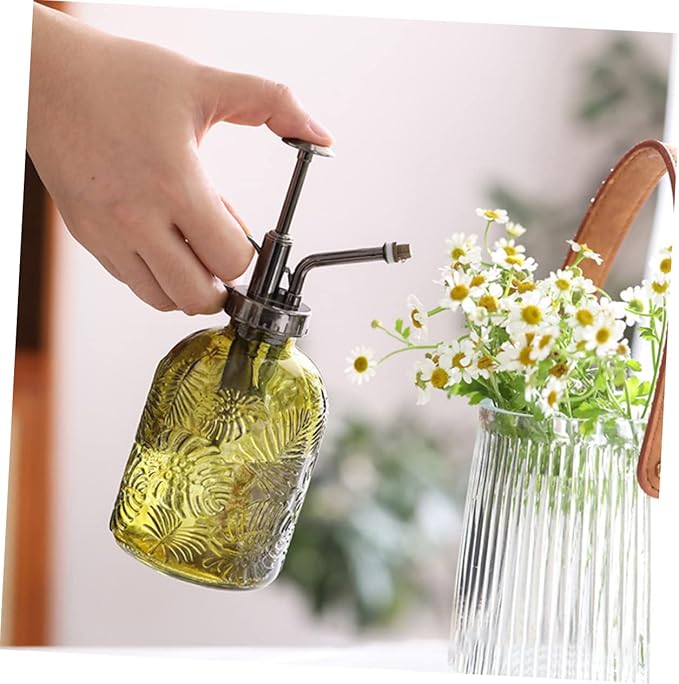 Toyvian 350ml Glass Plant Mister Spray Bottle Leaf Pattern for Indoor Gardening and Potted Plants Hand Pump Sprayer for Watering and Moisturizing