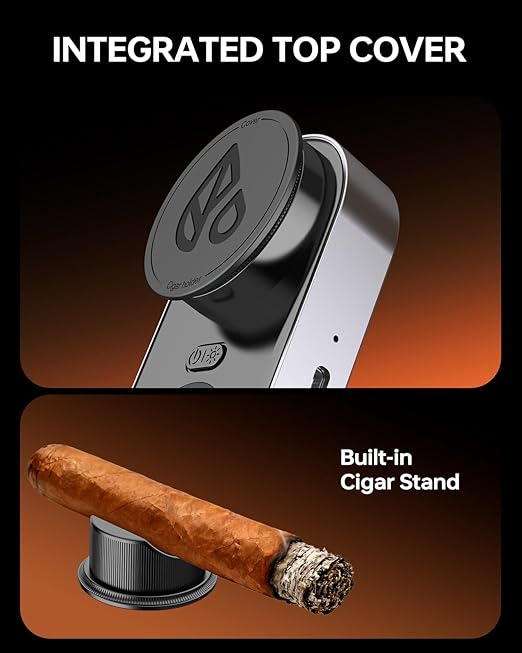 Cigar Humidity Meter, 3-Probe Core & Ambient Dual Sensor Digital Cigar Hygrometer, Rechargeable Moisture Tester for Humidor with Color Alert & Built-in Cigar Holder, Type-C Charging, Gray