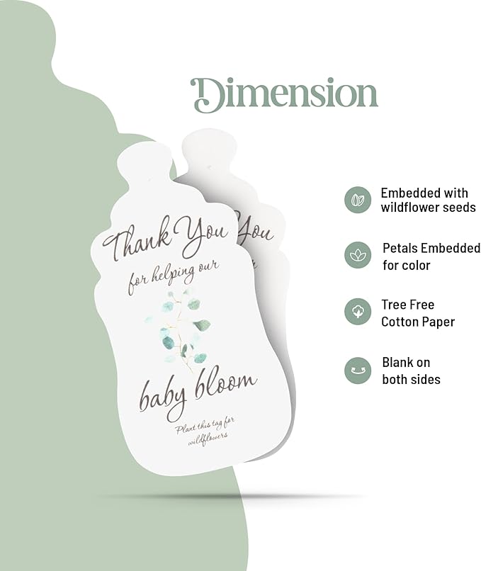 15pcs Green Baby Bottle-Shaped Gift Tags with Wildflower Seeds - Writable Gift Wrap Tags for Baby Showers, Mother's Day Present, Party Favors, DIY Crafts, & Earth Day Decorations