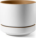 LE TAUCI 12 Inch Pot for Plants with Saucer, Ceramic Indoor Planter Pot with Drainage Hole, Mesh Pad Included, Matte Glazed Outside, Modern for Home and Office, Alpine White & Ochre