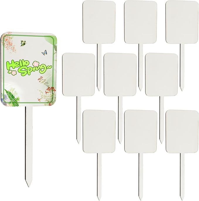AUEAR, 10 Pack Sublimation Plant Label Stakes Tree Tags MDF Garden Markers for Outdoor Signs 4 x 1.5 Inch