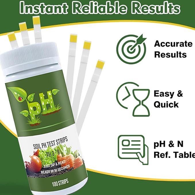 Soil pH Test Kit Soil pH Tester Strips(3-9 Range),100 Strips Test Soil of Garden Lawn Grass Flower Vegetable Compost Indoor and Outdoor Plants
