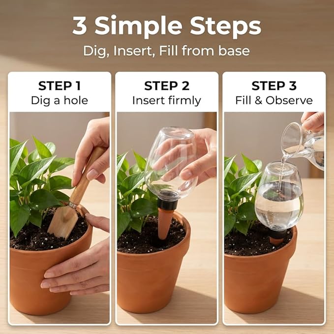 4 pcs Self Watering Globes for Indoor Plants - Top-Fill 11.8oz Clear Plant Watering Devices for Vacation, Plastic Watering Bulbs with Terracotta Spikes