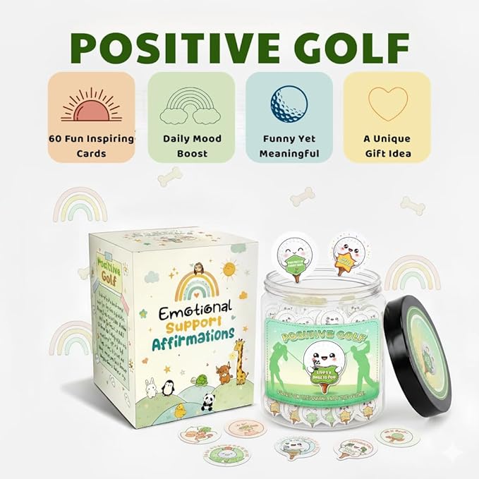 Positive Golf Jar with 60 Affirmation Cards, Emotional Support Golf Decor, Cool Present for Golf Lovers and Dad, Motivation Jar for Golfers, Birthday Gift Idea for Men or Women