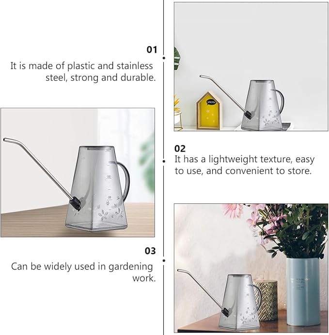FRCOLOR 1.4l Long Spout Watering Can for Indoor Plants Gardening Watering Kettle with Gray Body for Home and Office Use