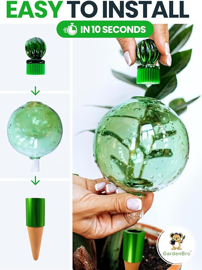 16 Oz Plant Watering Globes for Indoor Plants with Terracotta Self Watering Planter Insert - Hand-Blown XL Glass Globes - Automatic Indoor Planter Waterer, Gift Idea for Gardeners [1, Emerald]