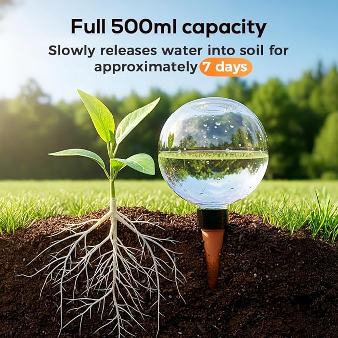Self-Watering Globes for Indoor Plants, Clear Glass Automatic Watering Planter Insert, Self-Watering System Spikes for Release Terracotta Planter, Watering Bulbs with Slow Release (1PCS)