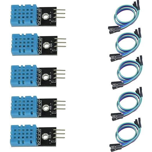 HiLetgo 5pcs DHT11 Temperature Humidity Sensor Module Digital Temperature Humidity Sensor 3.3V-5V Humidity Measure Range 20%-95% Temperature Measure Range 0-50℃ Celsius with Wires