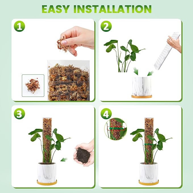 Bluepro 15 Inch 8 Pcs Plastic Moss Poles for Climbing Plants, Plant Support for Indoor Plants, White, Rectangular