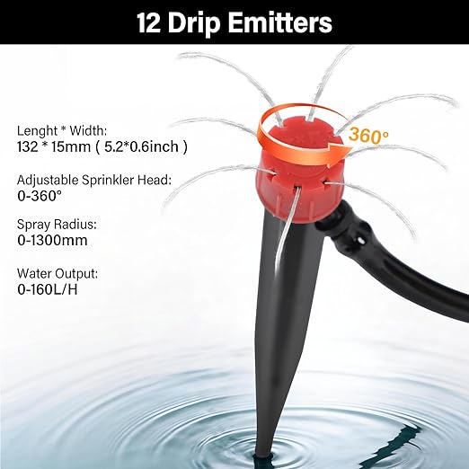 Auto Drip Irrigation System Kits for Plants, with 13 Gallon Bucket and 25W Water Pump, Automatic Watering System for Indoor and Outdoor for Grow Tent, Greenhouse, Lawn