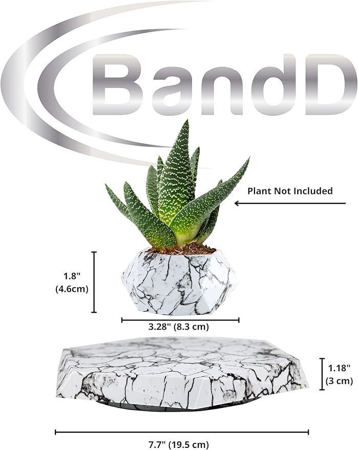 BandDlevs Floating Pots for Plants - Levitating Pot - Levitating Planter for Bonsai, Succulents, Air Plants - Floating Magnetic Display for Home Office Desks -Magnetic Levitation Plant Holder (Marble)