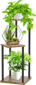 Oppro 3 Tier Corner Plant Stand Indoor, Metal Wood Flower Pot Holder Shelf, Multiple Display Rack Square Table for Living Room Bedroom Orchid Outdoor Balcony Garden Patio, Modern Black & Rustic Brown