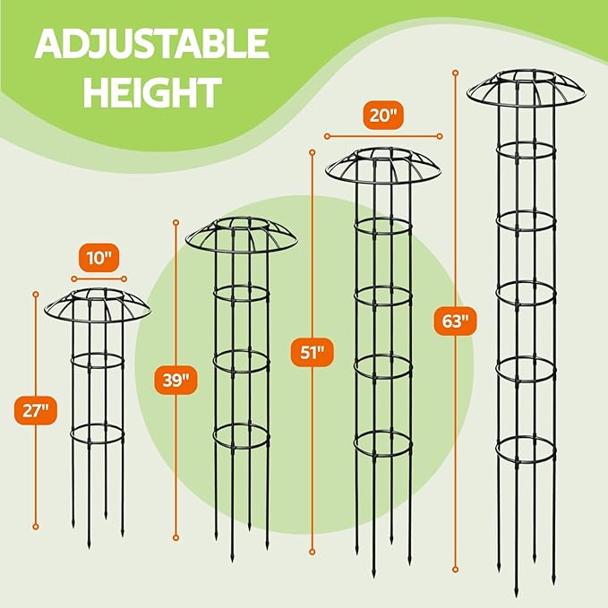 Garden Trellis for Climbing Plants Outdoor - Unique Mushroom Top Round Trellis for Indoor Potted Plant - 64" Tall Rustproof PE Coated Metal Pipe Obelisk Support Ivy Vine Rose Grape Vegetable