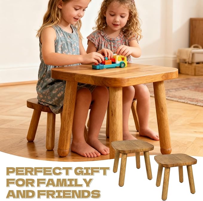 YEXEXINM 2 Pack Small Wooden Step Stools 9 Inch, Non-Slip One Step Stool Holds 300 lbs, Sturdy Bathroom Stool Plant Stand Square Footstool for Bedroom, Bathroom, Nursery, Easy Assembly