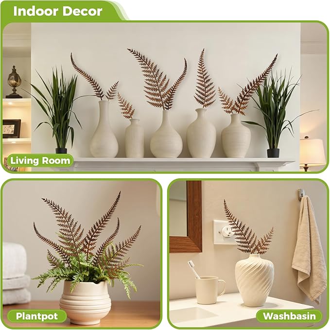 KODIBO 7-Pack Decorative Garden Stakes, Mixed Size Metal Fern Stakes, Rusty Metal Flowers Wall Decor, Yard Ornaments Outdoor and Garden Decorations, Flower Bed Lawn Yard Courtyard Decor