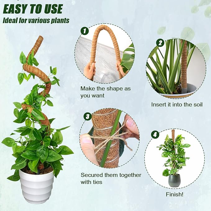 Moss Pole 31.5 Inch, 6 Pack Bendable Moss Pole for Plants Monstera, Moss Poles for Climbing Plants Indoor, Coconut Fiber Plant Poles Support Sticks for Potted Plants (31.5inch × 6pcs)