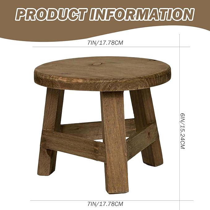 Plant Stool, 7x6 Inch Round Wooden Plant Stool, Rustic Decorative Small Wooden Stool for Indoor Bonsai Pot, Home, Garden, Patio, Lawn Decor
