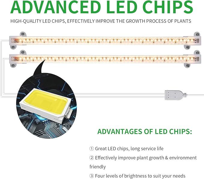Grow Light Two Heads, Strip Growing Lamp, Full Spectrum Plant Light Strips for Indoor Plants with Auto ON/Off Timer & 4 Dimmable Levels, Led Growth Lamp for Green House Hydroponics Succulent