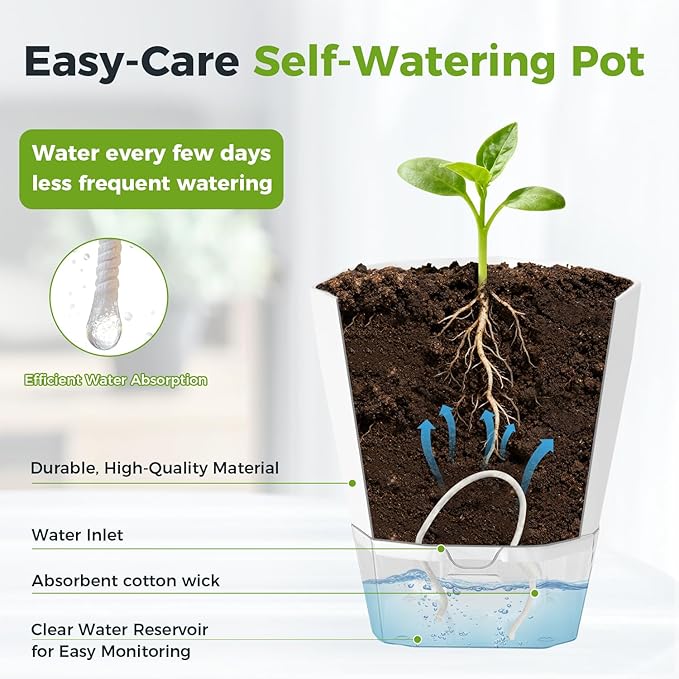 6 Pack Self Watering Plant Pots 8.4" Self Watering Planters for Indoor and Outdoor Plants African Violet Self Watering Clear Pots for Plants Large Herb Orchid Flower Houseplant Pots, Dark Grey