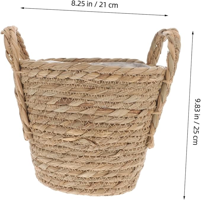 Manufactured Seaweed Material Straw Flowerpot Flowerpot Bucket Retro Storage Basket Ideal for Indoor Flower Plants