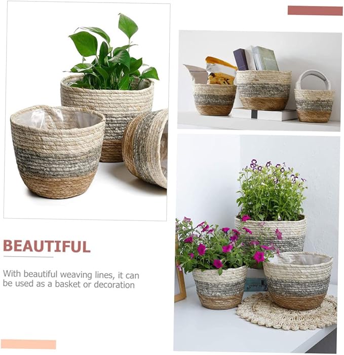 Angoily 2pcs Flower Basket Small Planter Rattan Baskets for Storage Rustic Plant Seagrass Plant Pot Wicker Planter Straw Woven s Weaving s Desktop
