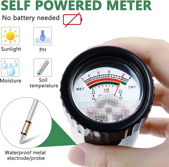 2 in 1 Soil PH Meter Soil Moisture Sensor Meter Soil PH Tester Soil Test Kit Gardening Tool for Indoor Outdoor Plant Garden Lawn Farm Waterproof Metal Electrode 295mm Long