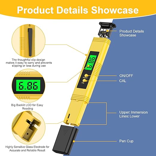 2025 All-New pH Meter for Water - High Accuracy Digital pH Tester (0.01 Precision) with UL Certification and 3 pH Calibration Powders - Ideal for Home Water, Hydroponics, Aquariums, Pools, and More