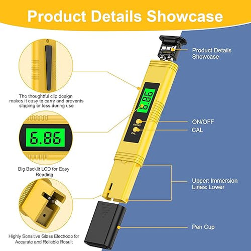 2025 All-New pH Meter for Water - High Accuracy Digital pH Tester (0.01 Precision) with UL Certification and 3 pH Calibration Powders - Ideal for Home Water, Hydroponics, Aquariums, Pools, and More