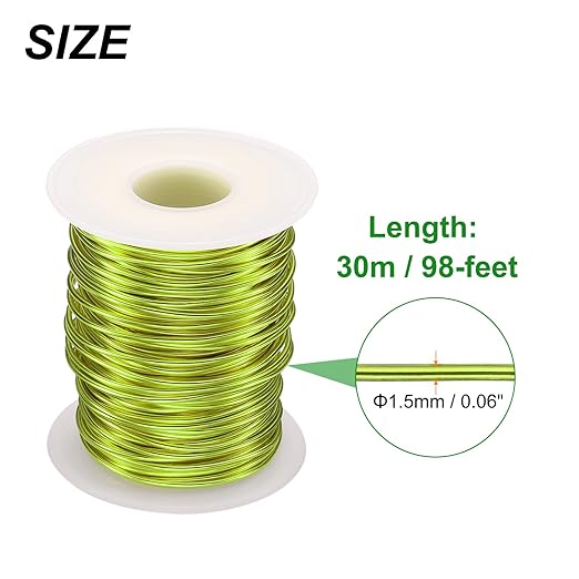 HARFINGTON Bonsai Wire Anodized Aluminum Training Wire Roll 1.5mm/15 Gauge 98ft Length Bendable Bonsai Tree Wire for Garden, Horticulture, Landscape, Planting, Yellow Green