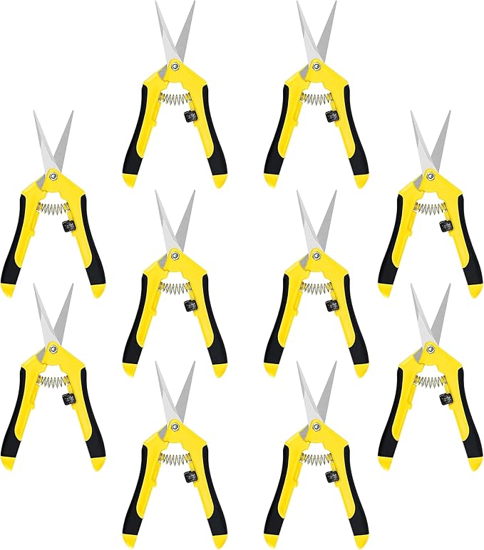 iPower 6.5 Inch Gardening Scissors, Heavy-Duty Hand Pruner Pruning Shear for Gardening and Trimming, Ultra Sharp Stainless Steel, 10 Pack, Yellow