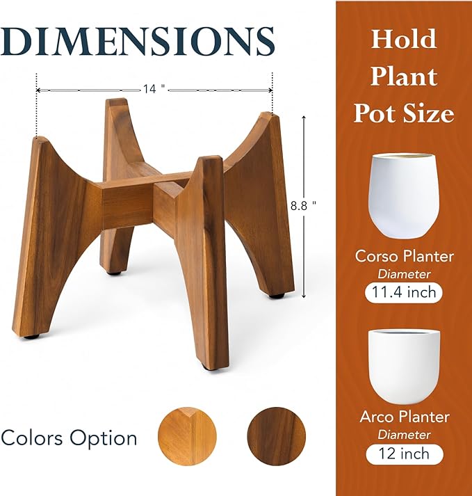 KUTE NEST Acacia Wood Plant Stand - Elegant Match for Corso/Arco Planter, Small Indoor Solid Wood Plant Holder with Walnut Finish for Modern Home Decor (Walnut, Low - Small)