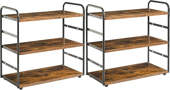 IBUYKE Set of 2 3-Tier Bathroom Counter Organizer, Tray Countertop Storage Shelf, Kitchen Spice Rack Standing, Counter Standing Rack Cosmetic Holder, Rustic Brown TWJ001H-2