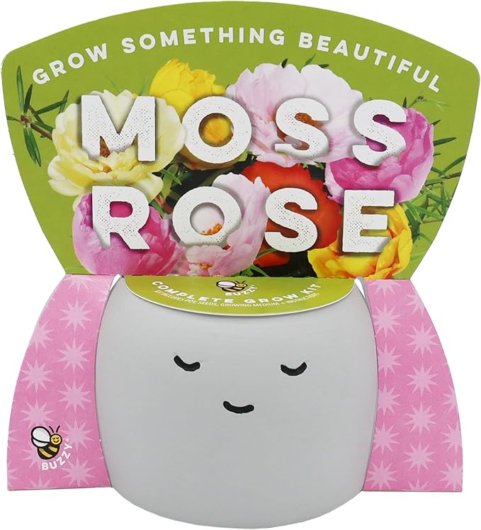 BUZZY Seeds Peaceful Face Planter Grow Kit, 3-Pack – Aloe, Moss Rose & Chamomile Seed Starter Pots with Growing Medium, Cute Decorative Face Pots, Indoor Gardening Gift Set