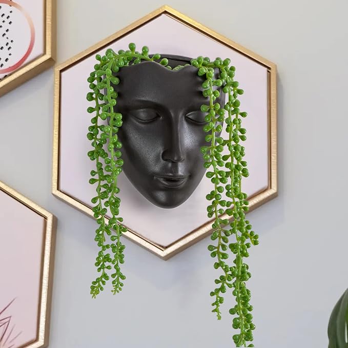 Notakia Face Planter Pot Wall Mounted Outdoor/Indoor Planter with Drainage for Succulents, Cactus, and Small Plants Unique Home Decor Gift for Friends and Family (Black)