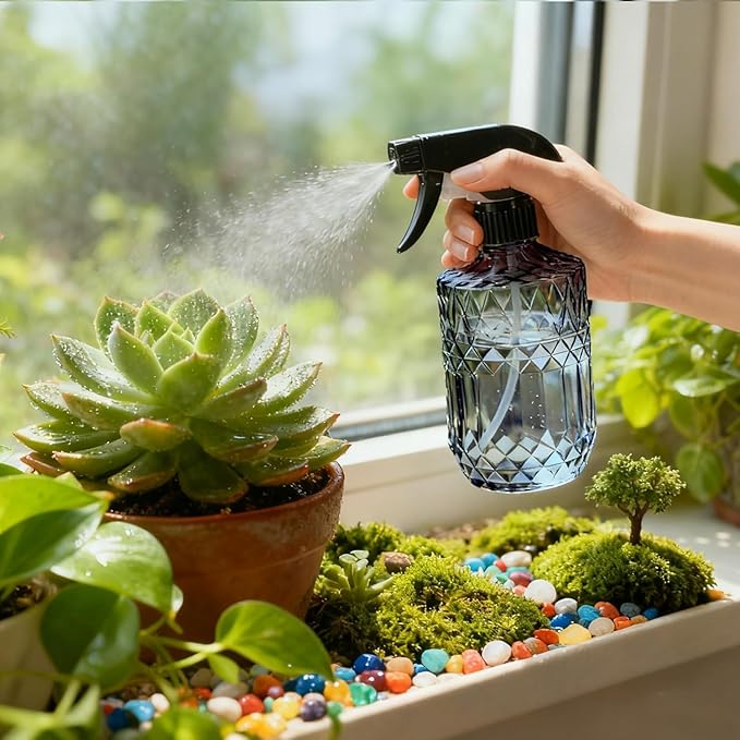 Glass Handheld Spray Bottle, 15oz Refillable Water Bottle Spray, Reusable Adjustable Nozzle Plant Mister Spray Bottles Indoor, Plant Mister for Hair, Cleaning, Gardening, Pets Care (Dark Grey)