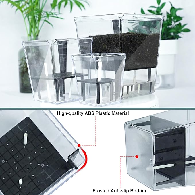 Self Watering Pots Set, 3 Pack 5 Inch for Indoor Plants, Clear Nursery Planter With Deep Reservoir for Spider Plant, Orchid, African Violet