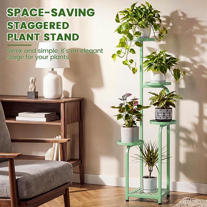 TOSKING 5 Tier Tall Plant Stand Indoor Outdoor,Anti-Tip Plant Stand indoor, Wide Base for Pots, Child and Pet Friendly,Heavy Duty Corner Shelf for Plants & Decor, Space Saving ,Tiered Metal Flower Pot Stand for Balcony, Garden, Living Room, Patio ( Sag...