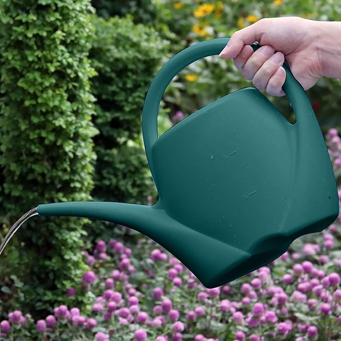 2024 New Plant Watering Can - Watering Can 1 Gallon Long Spout Watering Can, Flower Patterns Indoor Watering Can with Comfortable Handle Plastic Watering Can Outdoor for Garden Plants (Dark Green)