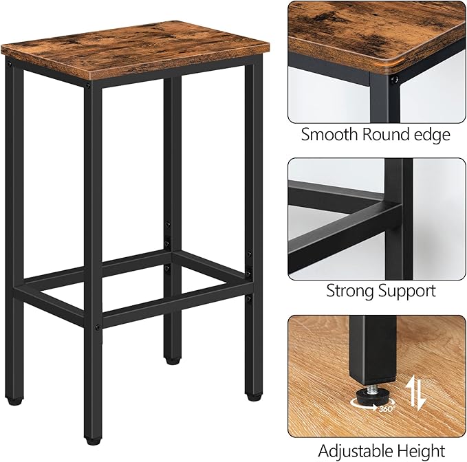 MAHANCRIS Bar Stools, Set of 2 Bar Chairs, Kitchen Breakfast Bar Stools with Footrest, 25.8" Dining Stools, Rectangular Industrial Bar Chairs, for Dining Room, Kitchen,Rustic Brown BAHR0101Z
