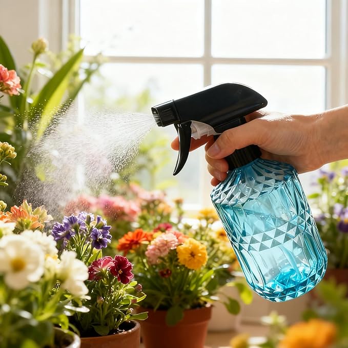 YYTSGG Glass Plant Mister Bottle, 15oz Refillable Water Spray Bottle with Adjustable Mist Nozzle for Indoor Flowers, Outdoor Gardening, Cleaning, Hair and Pets Care (Blue)