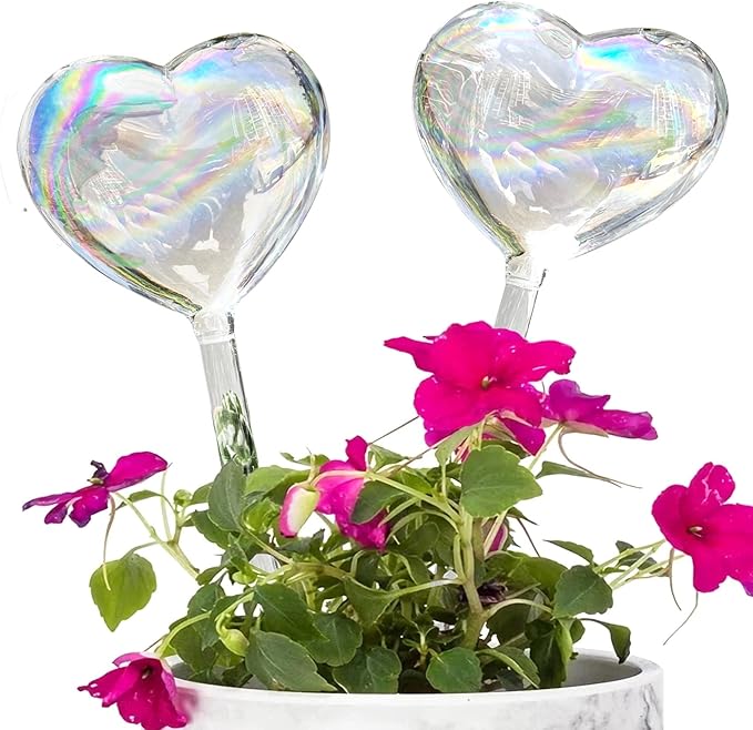 Kingbuy Plant Waterer Self Watering Globes Colorful Glass Plant Watering Bulbs Heart Shaped Garden Water Device for Indoor Outdoor Plants, 4 Pack