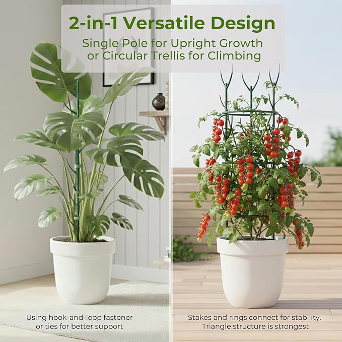 Monstera Plant Support Stakes Indoor - 20 Pack Stackable Garden Trellis for Potted Climbing Pothos Support - Durable All-in-One Tall Plant Sticks Pole for Modern Home Gardening (20 Pack)