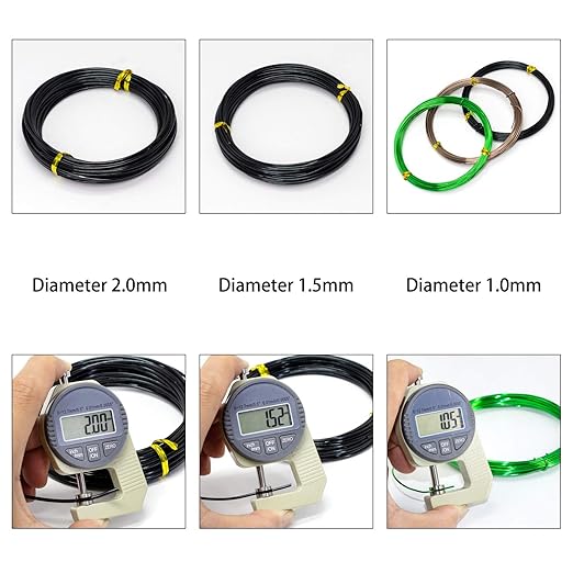 Bonsai Wire Kit - 5 Rolls, 164 Feet Total. Anodized Aluminum Training Wire, 1mm/1.5mm/2.0mm, for Bonsai Trees Indoor