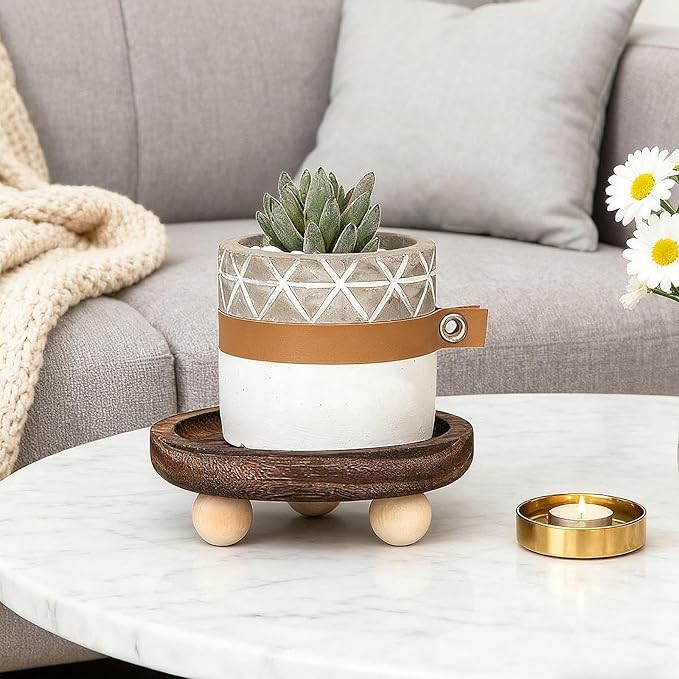 Vaveren Wooden Riser Tray Holder Plate Organization Serving Pedestal Stand Jewelry Display for Cabinet Fireplace Kitchen Counter , 13cmx13cmx4.5cm