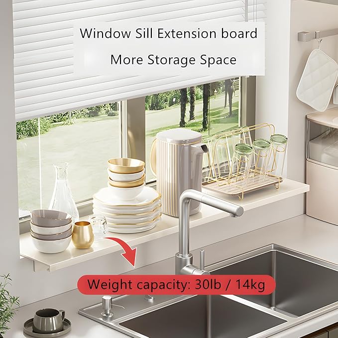 23.6inch Window Sill Extender Plate, Kitchen Organization Storage Rack with Magnetic Base, Carbon Steel Storage Shelf, Window Sill Extender for Plants(60x20cm/23.6x7.8in)