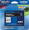 Brother Genuine P-Touch TZE-345 Tape, 3/4" (18 mm) Standard Laminated P-Touch Tape, White on Black, Laminated for Indoor or Outdoor Use, Water-Resistant, 26.2 ft (8 m), Single-Pack