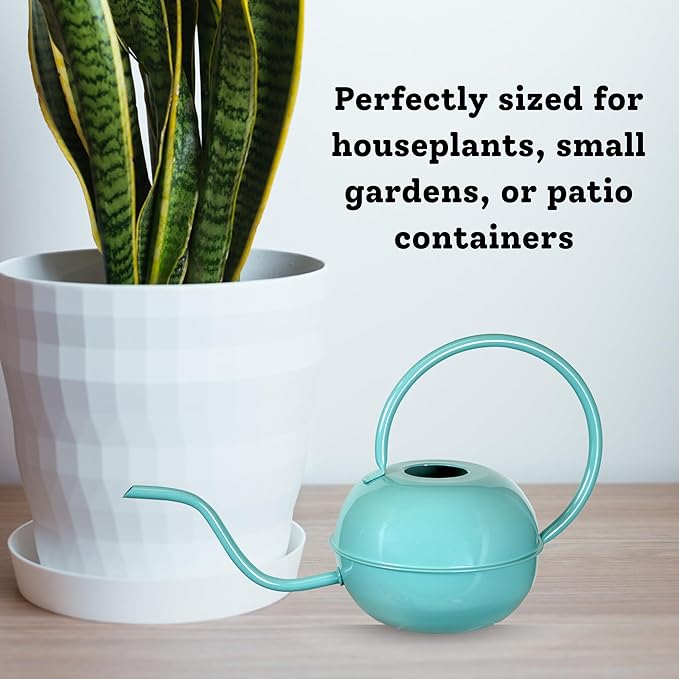 Down to Earth Basics 1.5 Liter Metal Watering Can – Teal Painted Finish, Durable Metal with Long Spout for Indoor & Outdoor Plant Watering